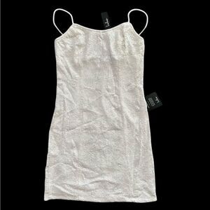 NWT Lulus White Sequin Bodycon Mini Slip Dress Medium Bridal Bachelorette